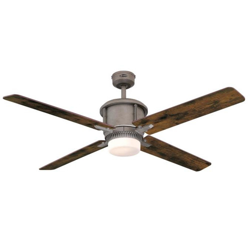 Westinghouse 7220200 Cliff 56" Indoor Dimmable LED Ceiling Fan, Industrial Steel Finish with Reversible Reclaimed Hickory/Pewter Ash Blades, Opal Frosted Glass