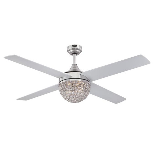 Westinghouse 7220600 Kelcie 52" Indoor Dimmable LED Ceiling Fan, Brushed Nickel Finish with Reversible Silver/Graphite Blades, Crystal Jewel Shade
