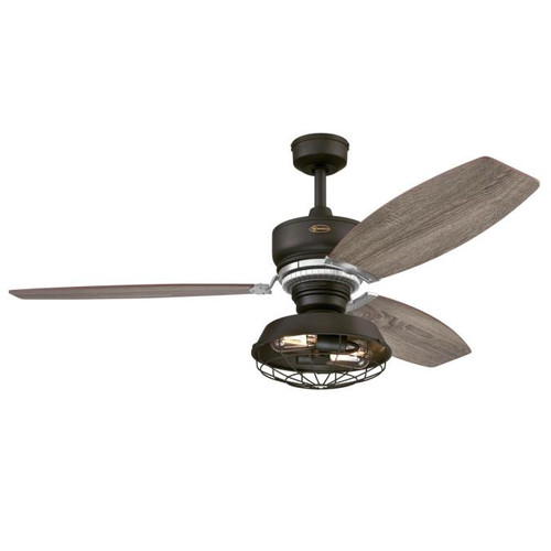 Westinghouse 7223500 Thurlow 54" Indoor Dimmable LED Ceiling Fan, Weathered Bronze Finish with Reversible Driftwood/Reclaimed Hickory Blades, Metal Shade with Removable Cage