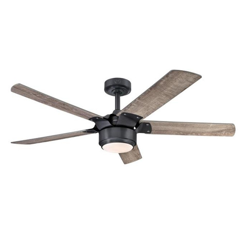Westinghouse 7225900 Morris 52" Indoor Dimmable LED Ceiling Fan, Iron Finish with Riverbed Blades, Opal Frosted Glass