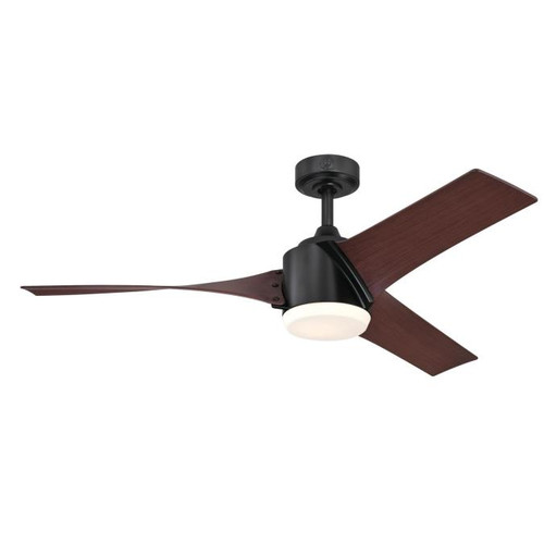 Westinghouse 7227000 Evan 52" Indoor LED Ceiling Fan, Matte Black Finish with Walnut ABS Blades, Opal Frosted Glass