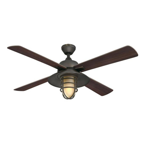 Westinghouse 7306900 Porto 52" Indoor Dimmable LED Ceiling Fan, Black-Bronze Finish with Reversible Dark Walnut/Wengue Blades, Amber Frosted Glass