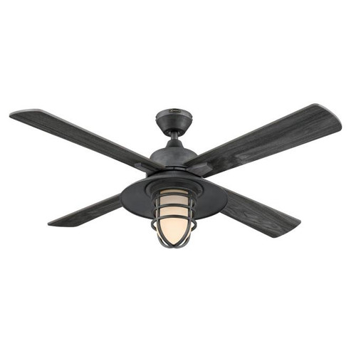 Westinghouse 7307000 Porto 52" Indoor Dimmable LED Ceiling Fan, Distressed Aluminum Finish with Reversible Charcoal/Rustic Birch Blades, Opal Frosted Glass