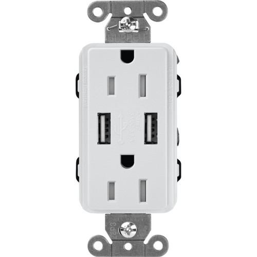 Lutron SCR-15-UBTR-MI Claro 15A 125V Tamper Resistant (2) USB Duplex Receptacle, Mist