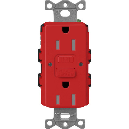 Lutron SCR-15-GFST-SR Claro 15A 125V Tamper Resistant Self-Testing GFCI Receptacle, Signal Red