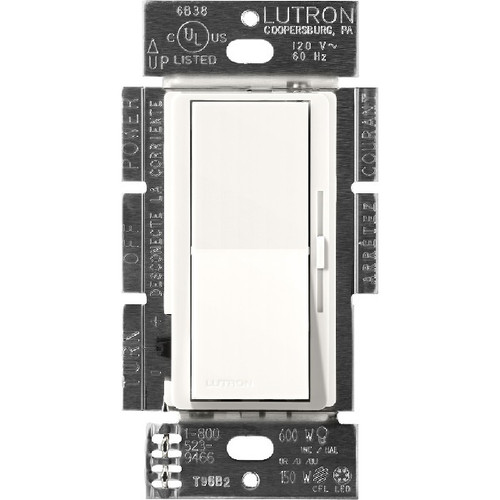 Lutron DVSCRP-253P-BW Diva Reverse-Phase Single Pole/3-Way Dimmer, 120V, 250W LED/CFL, 500W Incandescent/Halogen, 500W ELV, Brilliant White
