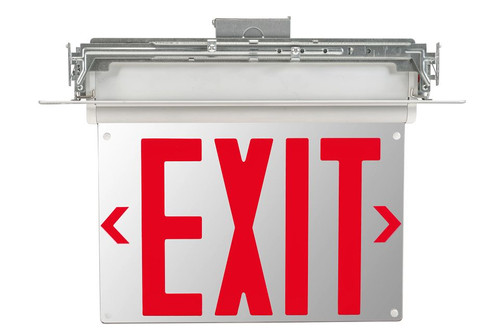 Keystone KT-EX-ELNY1-WH3RL-RU Edge-Lit LED Exit Sign with Emergency Battery Backup, Recessed Mount, White Housing with Red Letters