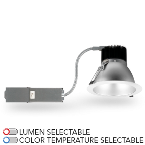 Rayon Lighting RBC6-FR-LS2-5CTS-H-W Builders Plus 6" Commercial Remodel LED Downlight, Lumen Selectable (2300lm-3400lm), CCT Selectable (2700K-5000K), Haze Reflector with White Trim