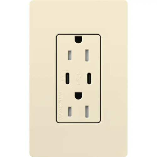 Lutron CAR-15-CCTR-AL Claro 15A 125V Tamper Resistant USB Type C & C Duplex Receptacle, Almond