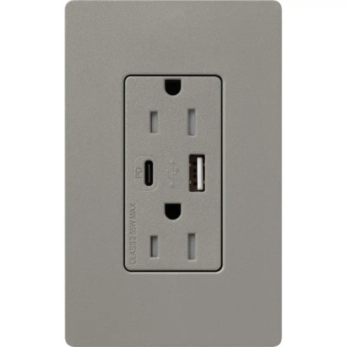 Lutron SCR-15-ACTR-CS Claro 15A 125V Tamper Resistant USB Type A & C Duplex Receptacle, Cobblestone