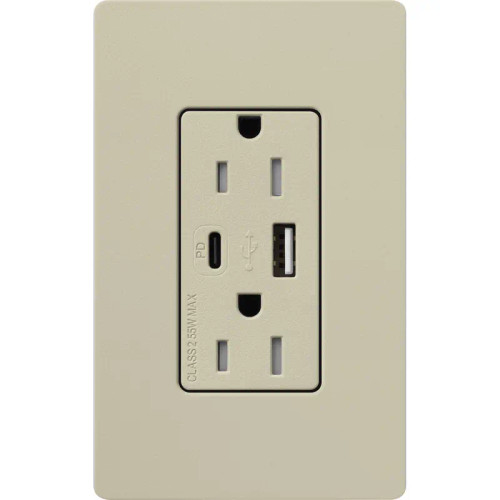 Lutron SCR-15-ACTR-CY Claro 15A 125V Tamper Resistant USB Type A & C Duplex Receptacle, Clay