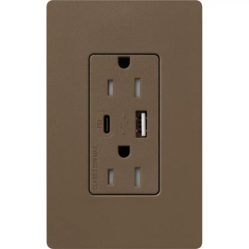 Lutron SCR-15-ACTR-EP Claro 15A 125V Tamper Resistant USB Type A & C Duplex Receptacle, Espresso