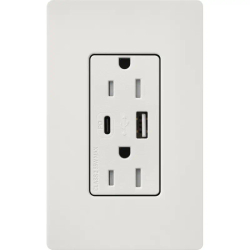 Lutron SCR-15-ACTR-LG Claro 15A 125V Tamper Resistant USB Type A & C Duplex Receptacle, Lunar Gray