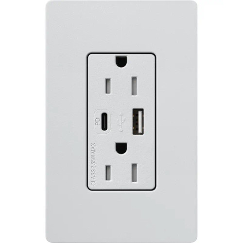 Lutron SCR-15-ACTR-MI Claro 15A 125V Tamper Resistant USB Type A & C Duplex Receptacle, Mist