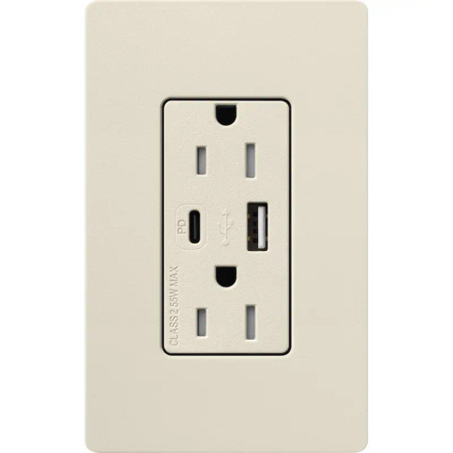 Lutron SCR-15-ACTR-PM Claro 15A 125V Tamper Resistant USB Type A & C Duplex Receptacle, Pumice