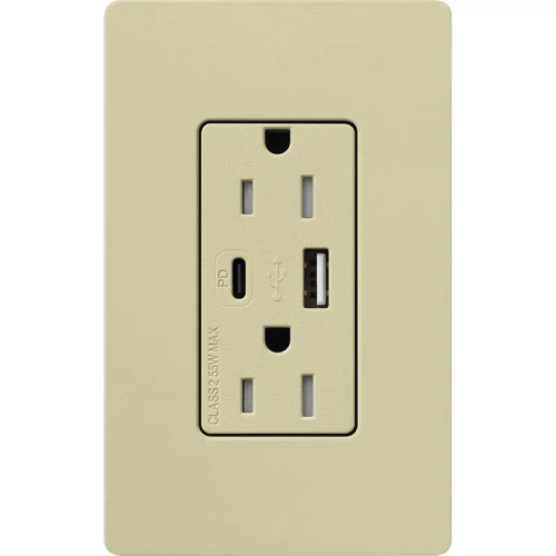 Lutron SCR-15-ACTR-SA Claro 15A 125V Tamper Resistant USB Type A & C Duplex Receptacle, Sage