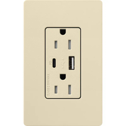 Lutron SCR-15-ACTR-SD Claro 15A 125V Tamper Resistant USB Type A & C Duplex Receptacle, Sand
