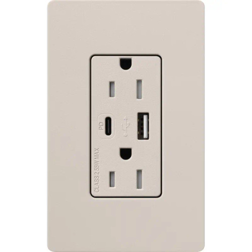 Lutron SCR-15-ACTR-TP Claro 15A 125V Tamper Resistant USB Type A & C Duplex Receptacle, Taupe