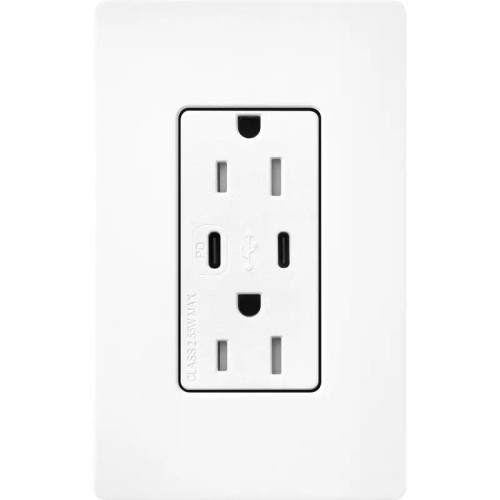 Lutron SCR-15-CCTR-BW Claro 15A 125V Tamper Resistant USB Type C & C Duplex Receptacle, Brilliant White