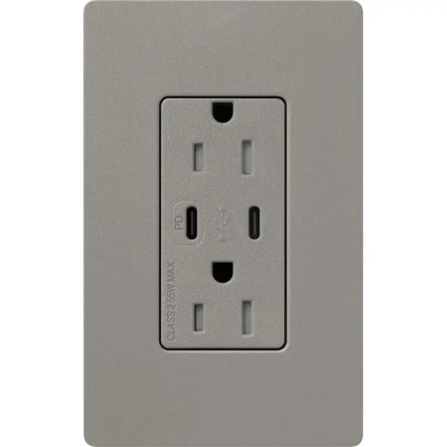 Lutron SCR-15-CCTR-CS Claro 15A 125V Tamper Resistant USB Type C & C Duplex Receptacle, Cobblestone