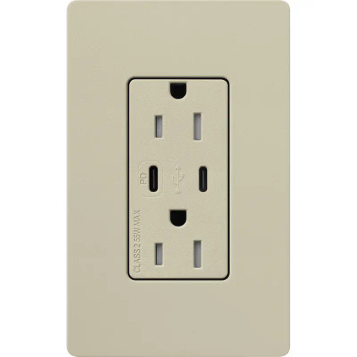 Lutron SCR-15-CCTR-CY Claro 15A 125V Tamper Resistant USB Type C & C Duplex Receptacle, Clay