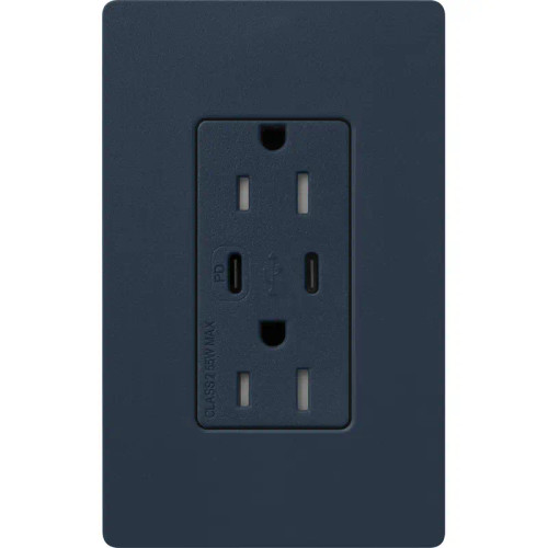 Lutron SCR-15-CCTR-DE Claro 15A 125V Tamper Resistant USB Type C & C Duplex Receptacle, Deep Sea