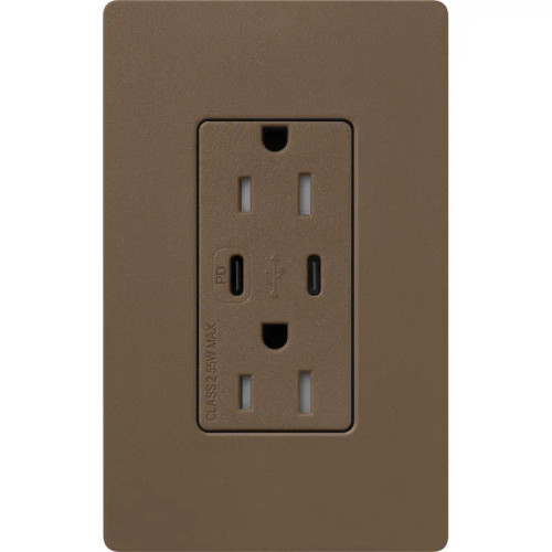 Lutron SCR-15-CCTR-EP Claro 15A 125V Tamper Resistant USB Type C & C Duplex Receptacle, Espresso