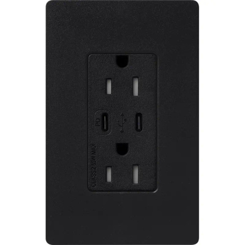 Lutron SCR-15-CCTR-MN Claro 15A 125V Tamper Resistant USB Type C & C Duplex Receptacle, Midnight