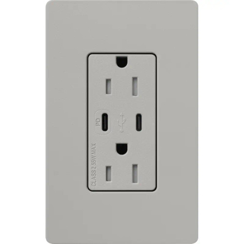 Lutron SCR-15-CCTR-PB Claro 15A 125V Tamper Resistant USB Type C & C Duplex Receptacle, Pebble