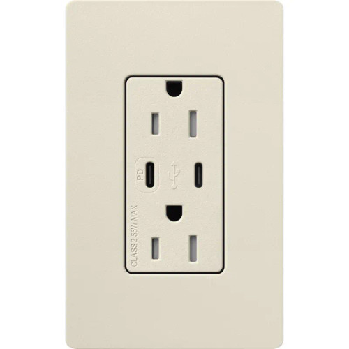 Lutron SCR-15-CCTR-PM Claro 15A 125V Tamper Resistant USB Type C & C Duplex Receptacle, Pumice