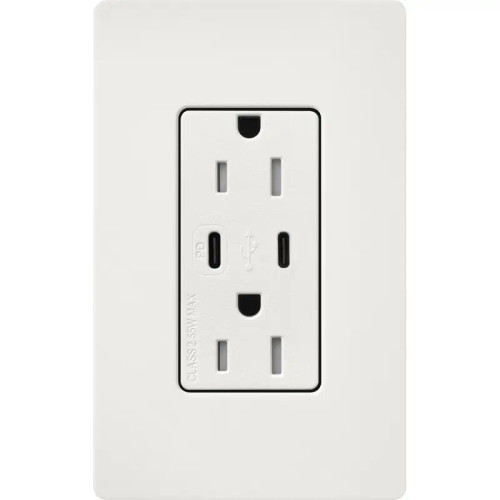 Lutron SCR-15-CCTR-RW Claro 15A 125V Tamper Resistant USB Type C & C Duplex Receptacle, Architectural White