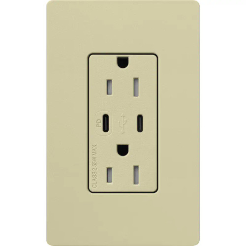 Lutron SCR-15-CCTR-SA Claro 15A 125V Tamper Resistant USB Type C & C Duplex Receptacle, Sage