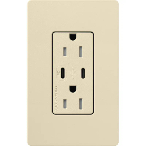Lutron SCR-15-CCTR-SD Claro 15A 125V Tamper Resistant USB Type C & C Duplex Receptacle, Sand