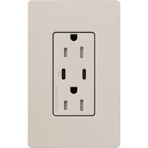 Lutron SCR-15-CCTR-TP Claro 15A 125V Tamper Resistant USB Type C & C Duplex Receptacle, Taupe