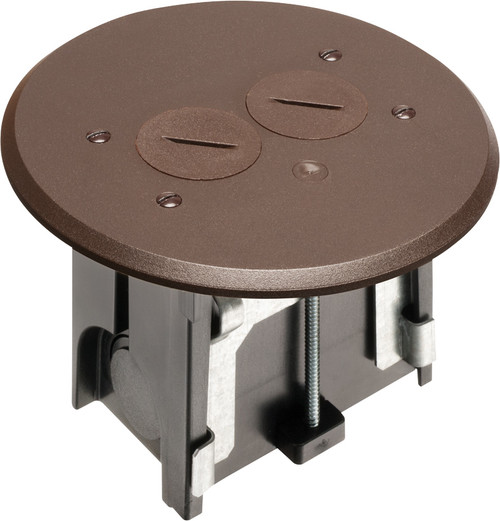 Arlington FLBAR101BR Adjustable Round Non-Metallic Floor Box with Threaded Plugs and Tamper Resistant Duplex Receptacle, Brown