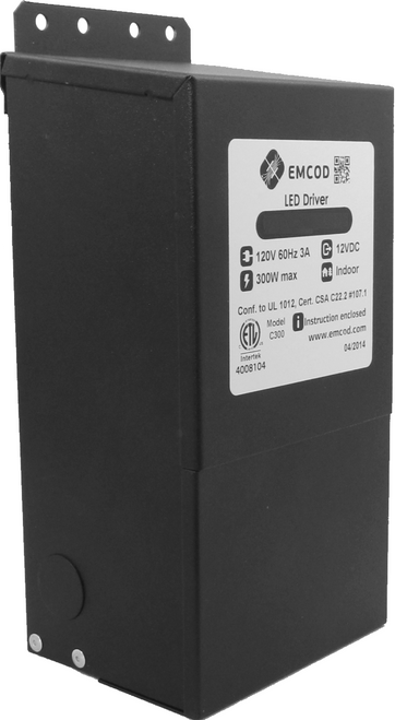 Emcod EM250S12DC 250W Magnetic LED Driver, 120V Input, 12V DC Output, Black Powder Coated Steel Enclosure