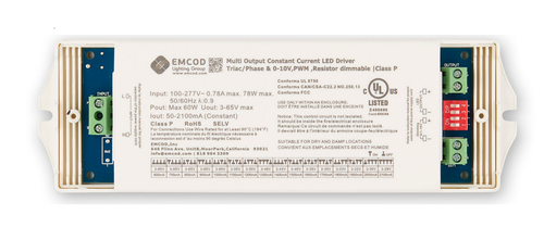 Emcod ECC-040-UD 40W Constant Current UNIV 5-in-1 Dimming Transformer, 100-277V Input, 3-42V DC Output