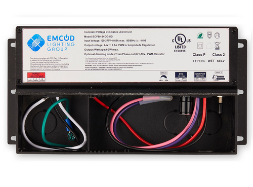 Emcod ECV60-12DC-UD 60W Ultimate Universal Driver, Class 2 Electronic UNIV 5-in-1 Dimming, 100-277V Input, 12V DC Output, Black Powder Coated Steel Enclosure