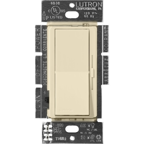 Lutron DVSCSTV-SD Diva Satin Dimmer, Single Pole/3-Way, 120-277V, 50mA Max Control Current, 8A 0-10V LED/Fluorescent, Sand