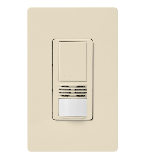 Lutron MS-B102-V-LA Maestro Dual-Technology Vacancy Sensor Switch, Single Pole/3-Way/Multi-Location, 120-277V, 6A Light, 4.4A Fan, Light Almond