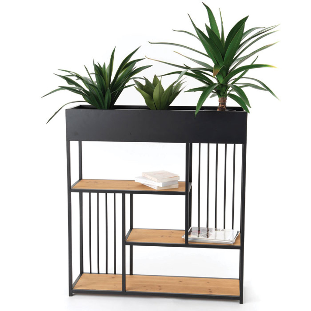 Black Console with Planter & Storage