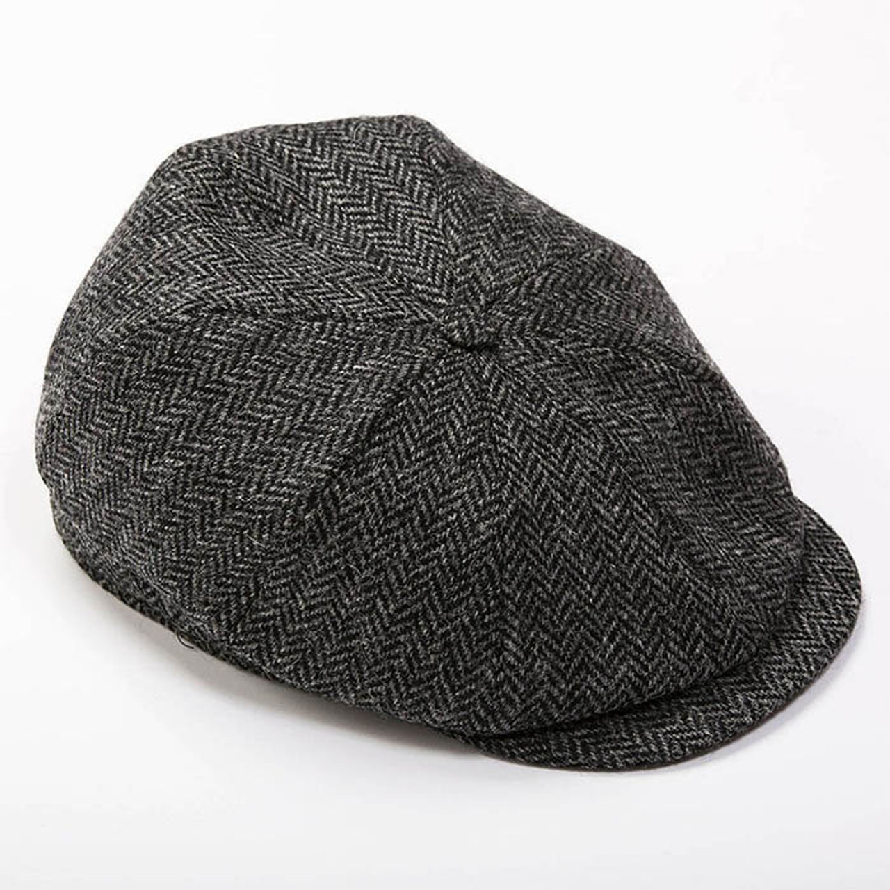 Eight Piece Newsboy Cap Charcoal Grey Herringbone Medium