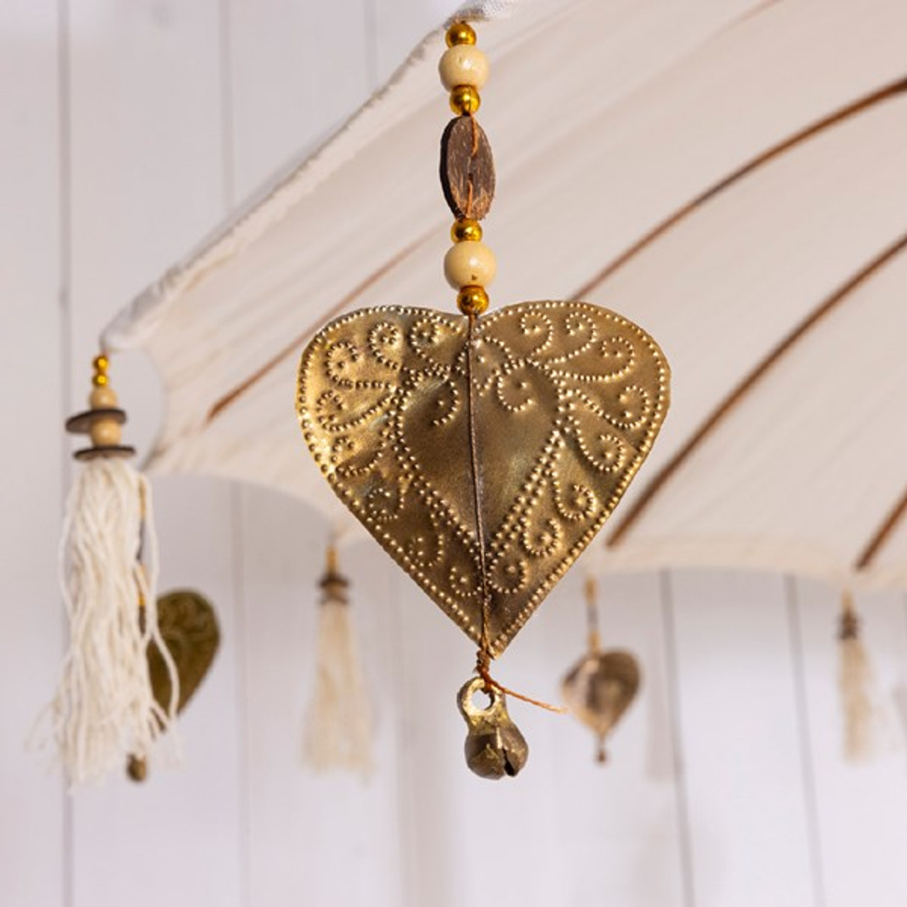 Decorative Cotton Parasol With Gold Metal Ornaments