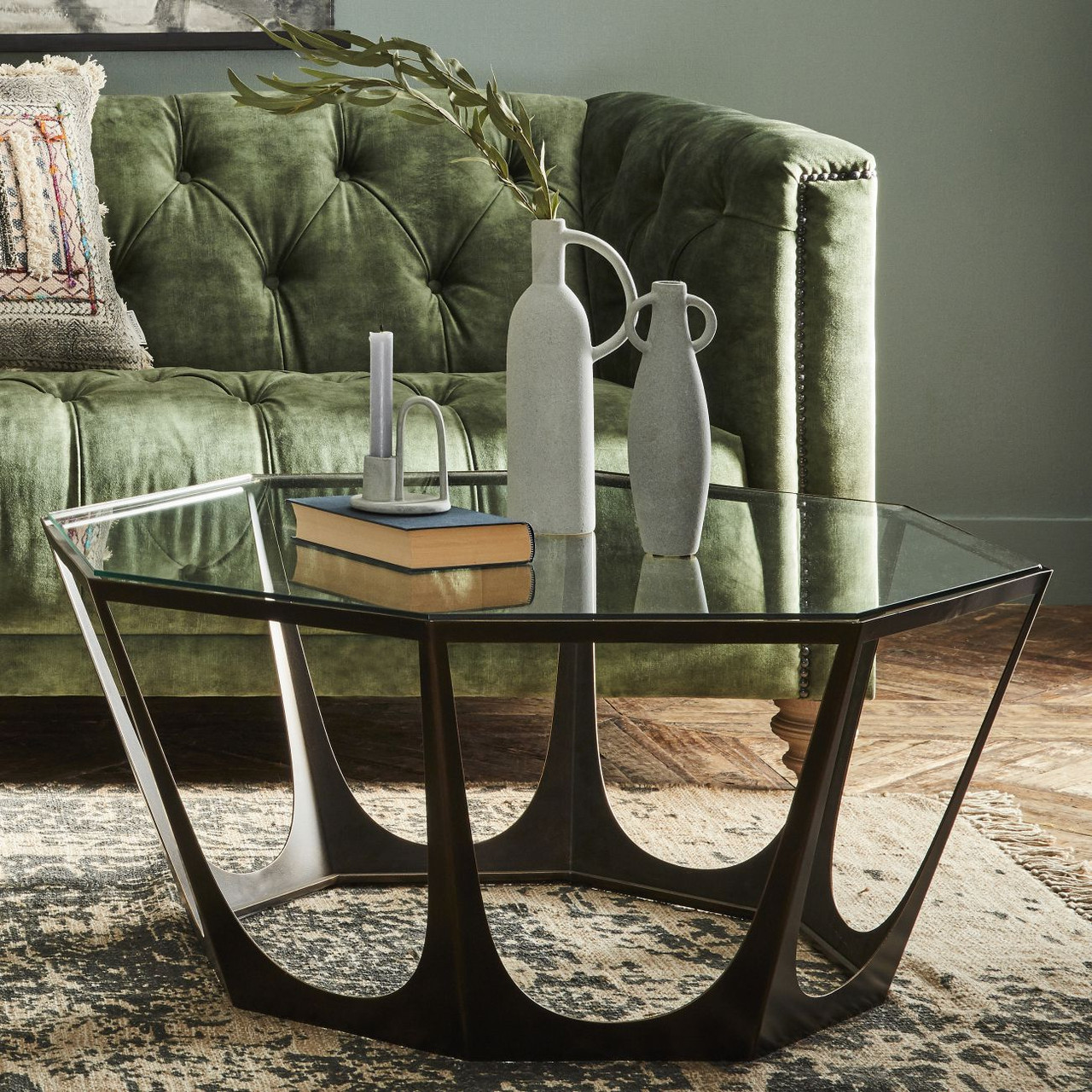 Catalan Bronze Gilded Coffee Table with Glass Top