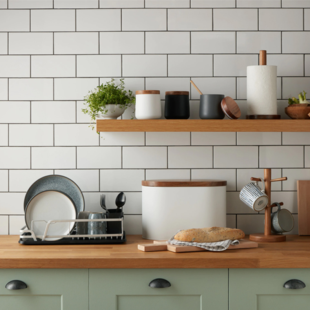 Denby White Bread Bin With Acacia Lid