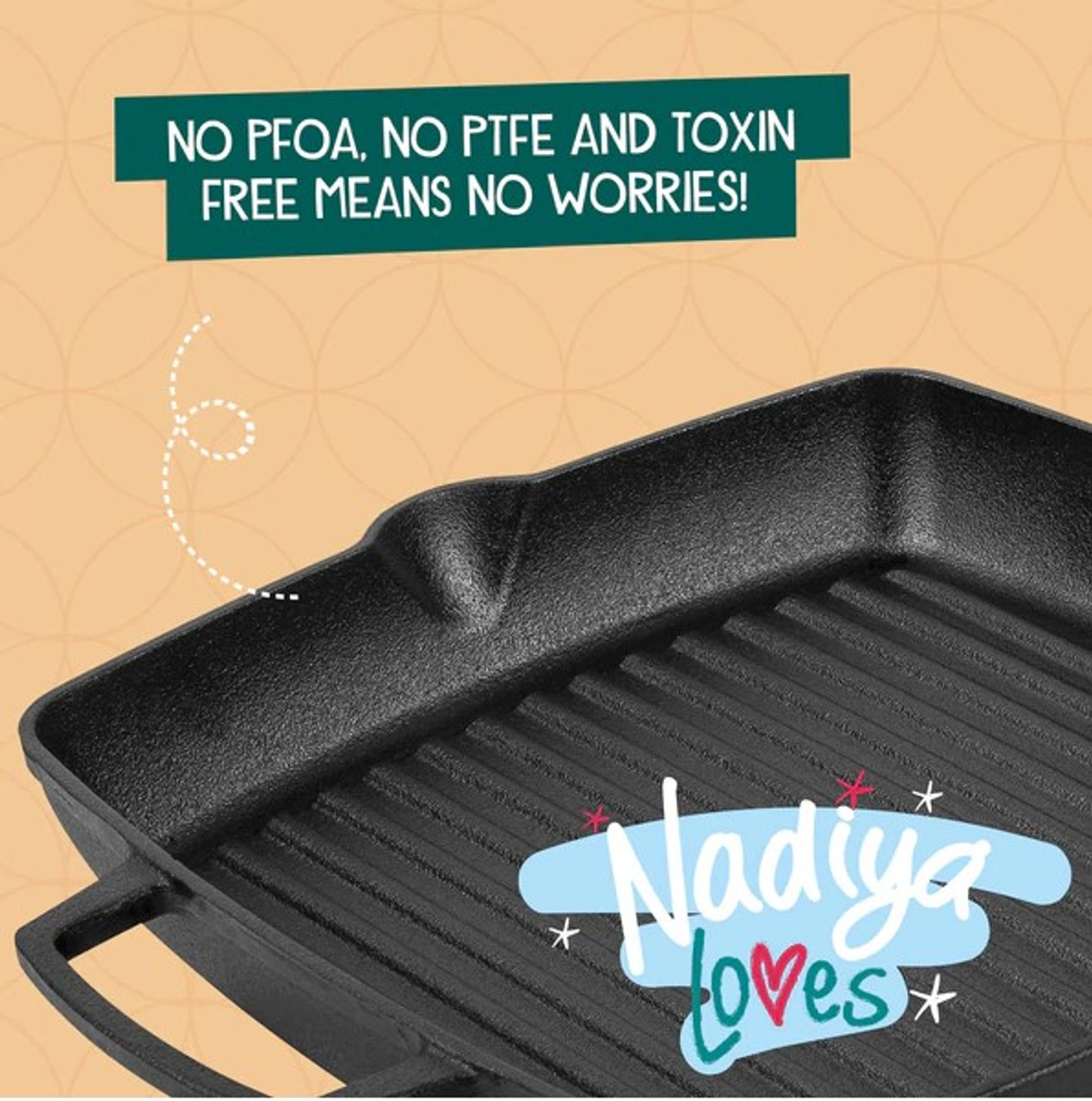 Nadiya Hussain 27cm Cast Iron Square Grill Pan