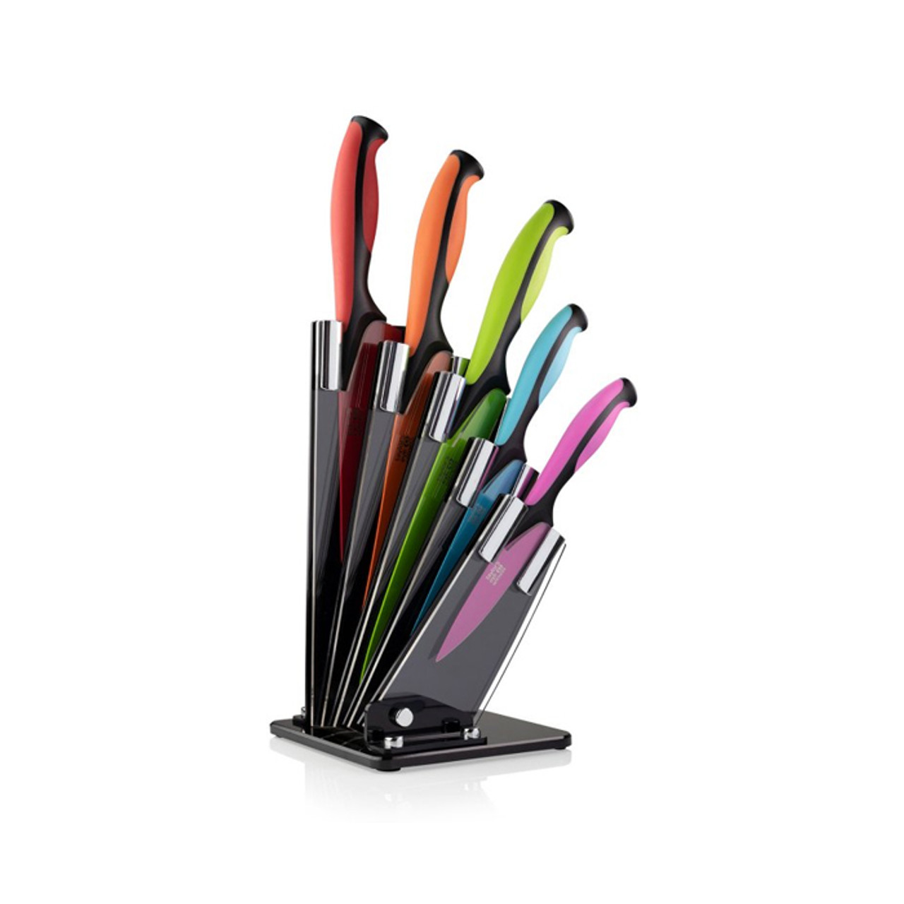 Dexterity 5 Piece Kitchen Knife & Fan-Shaped Acrylic Knife Block Set