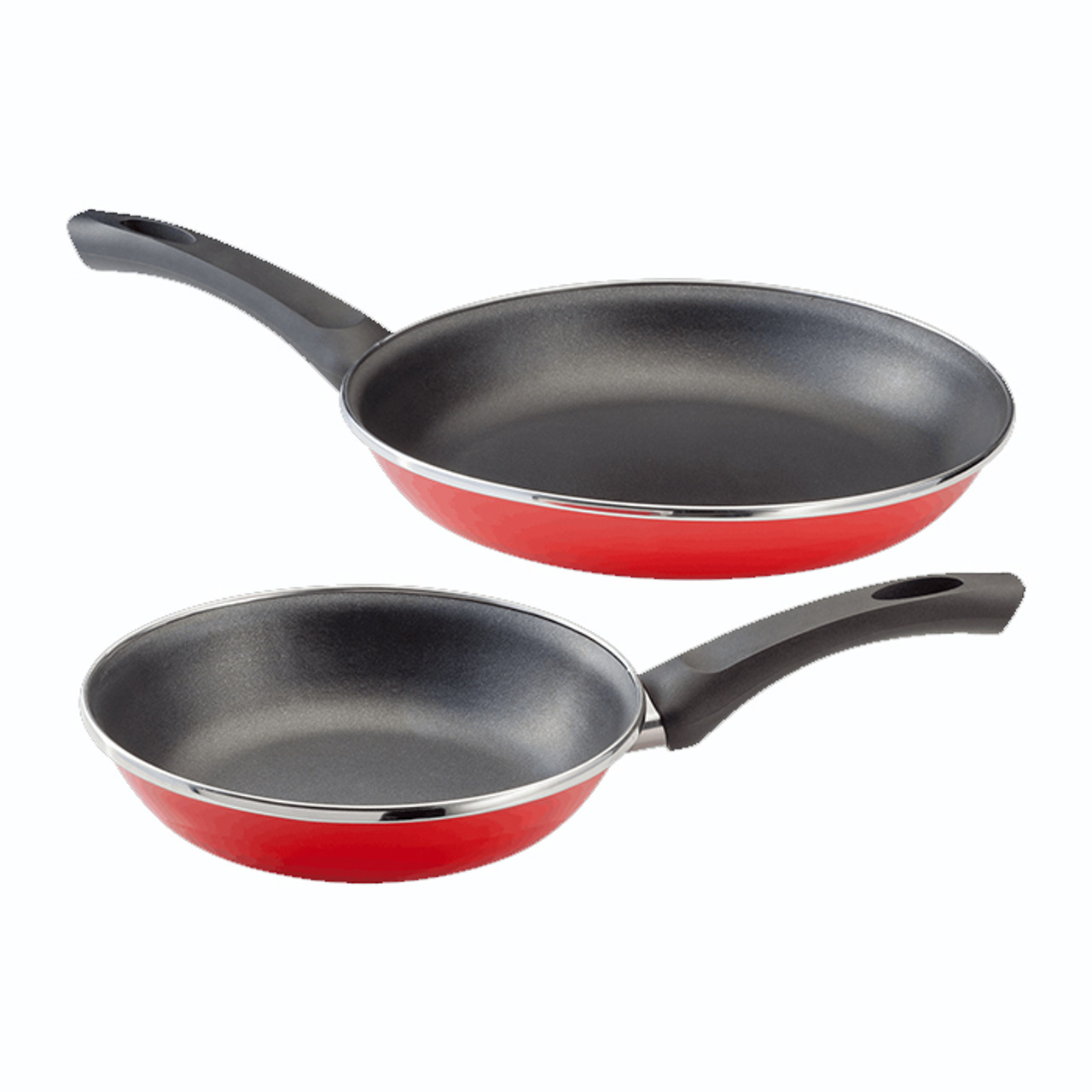 Essentials Enamel 2 Piece Frying Pan Set, Non-Stick, Red