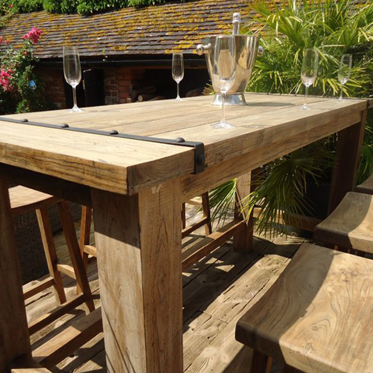 Reclaimed Teak Bar Set With 6 Stools