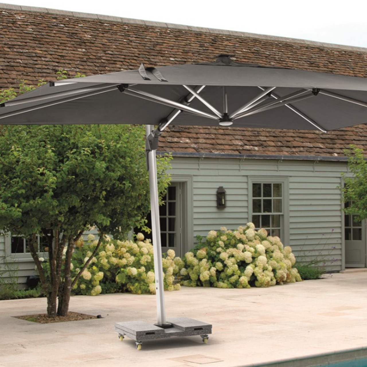 Worcester Grey 4.0m x 3.0m Rectangle Cantilever Parasol with LED Lights & Cover